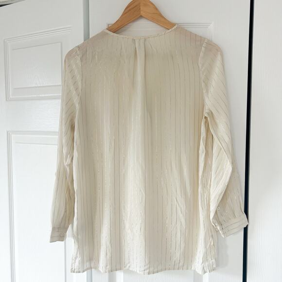 Joie 100% Silk Sheer Stripe Button Henley Blouse Top Cream Ivory XS - Picture 3 of 6